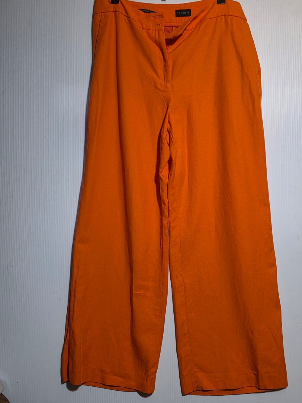 Talbots Orange Greenwich Pant Size 16 Tencel Linen Wide Leg Trousers Work wear